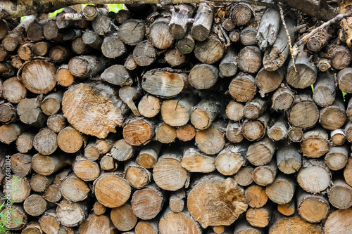 Closeup of firewood stacked