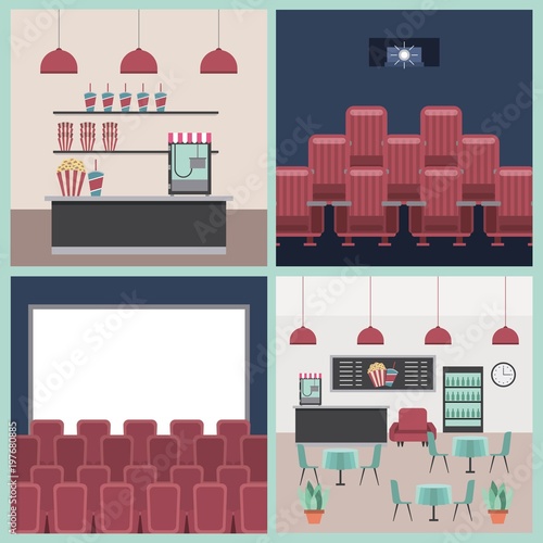 cinema theater furniture scene set vector illustration