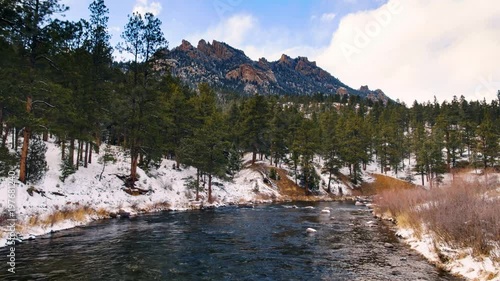 Little Scraggy Rocks on Platte River Winter Colorado Drone Aerial