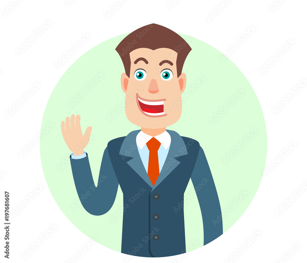 Businessman raised a hand in greeting