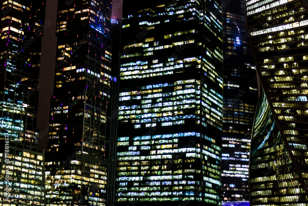 MOSCOW, RUSSIA - DECEMBER, 27, 2017: Skyscrapers of The Moscow International Business Center at night