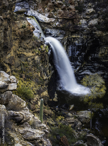 Desert waterfall in the Rincon Mountains of Arizona.