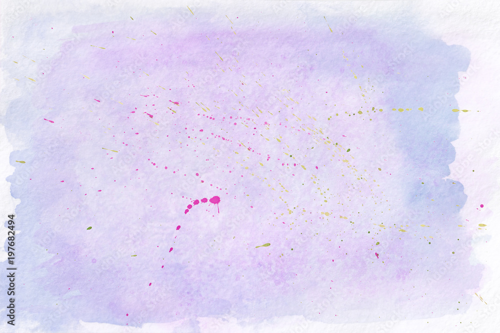 Obraz premium Tender blue and pink gradient watercolor background with dye drops.