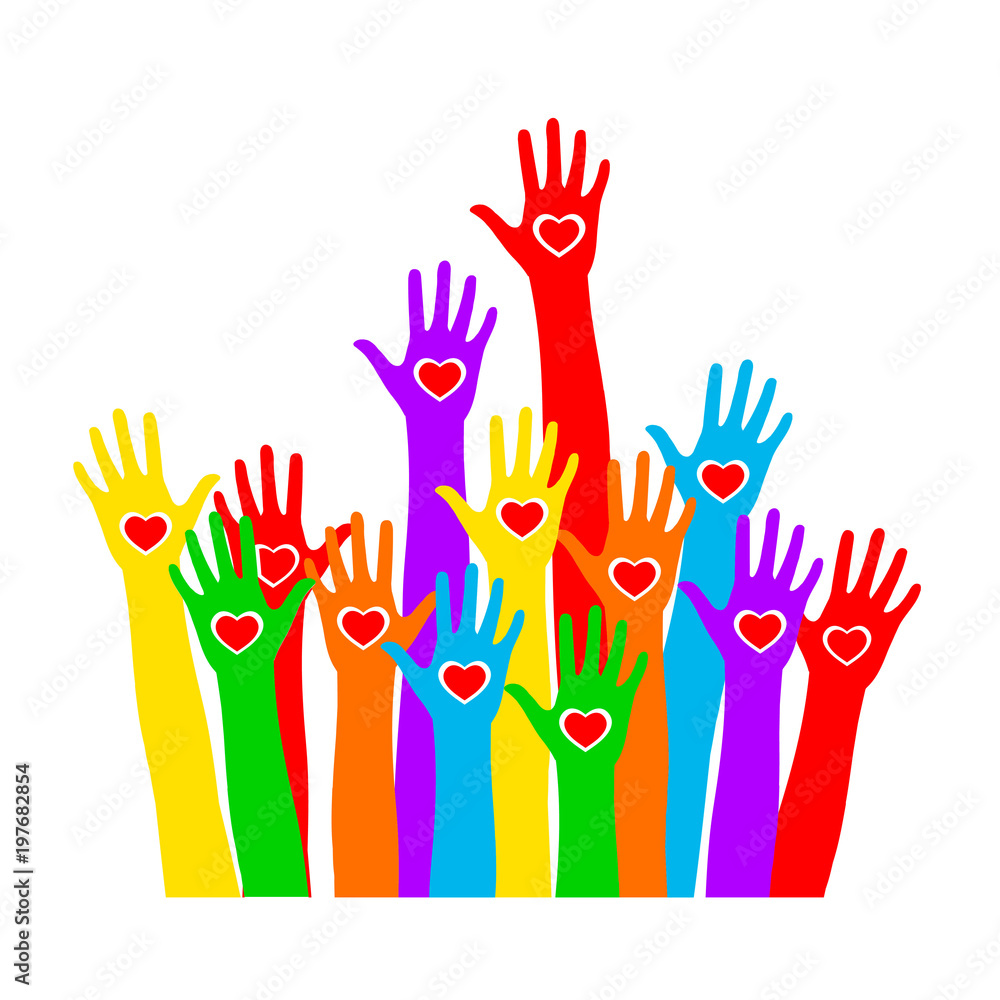 Colors hands with heart up. Colors hands with heart up.