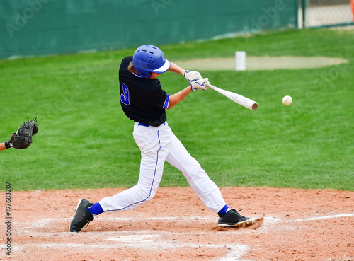 Fotografija Baseball players swinging the bat at a fastball from the pitcher