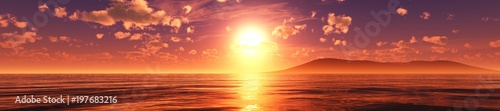 violet sunrise, panorama of the sea sunset  3D rendering   © ustas