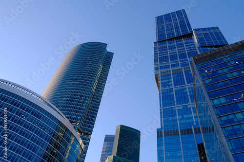 Skyscrapers in Moscow  the blue sky  the sunset