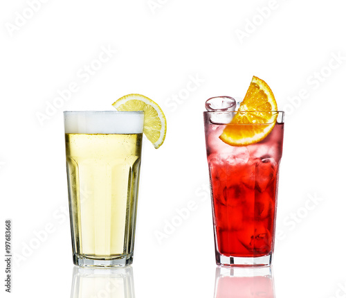 two cocktails with ice on a white background