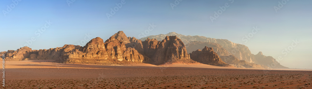 Fototapeta premium panoramic view to dawn in sand desert in Jordan