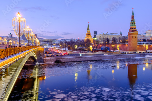 Photography Bridge over moscow river, Kremlin, winter