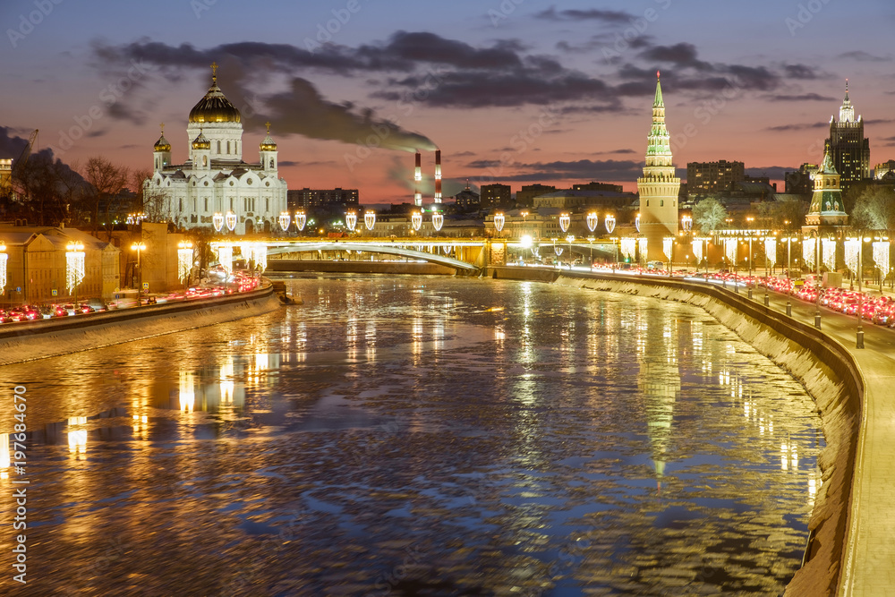 View of the Moscow Kremlin and the church, the frozen river