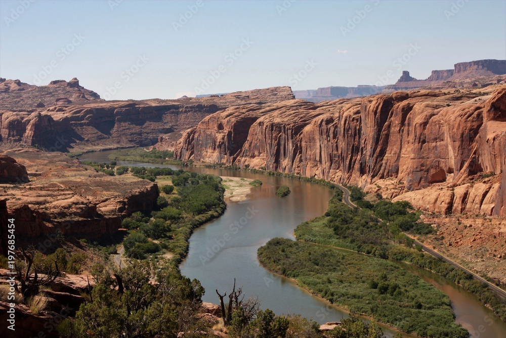 View of Colorado River from Moab Rim Jeep trail in Moab Utah.