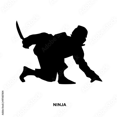 ninja silhouette on white background, in black, waiting in ambush