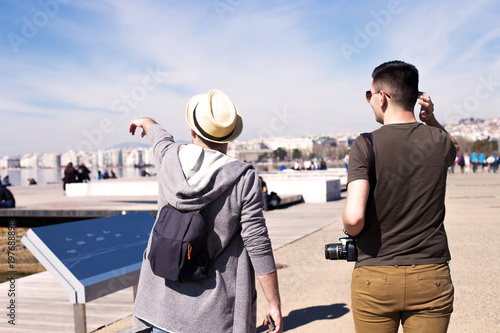 Travelers on the port of Thessaloniki, Greece