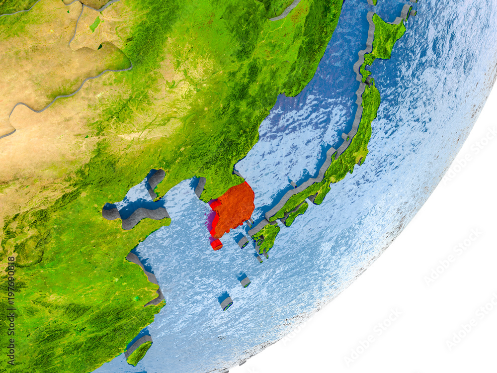 Map of South Korea on Earth