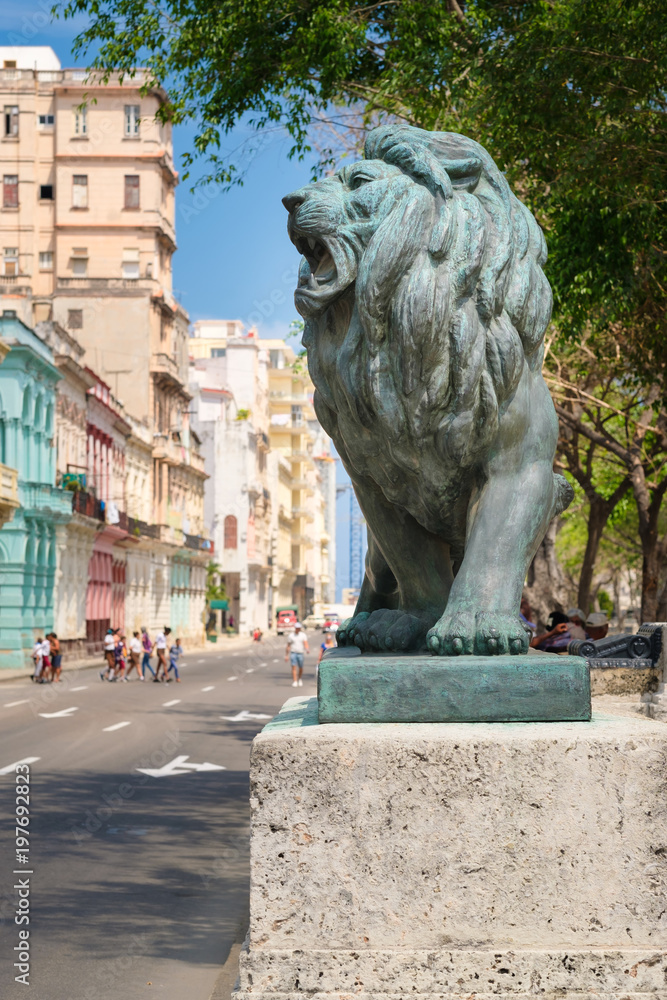 Bronze lion at Paseo del Prado in Havana