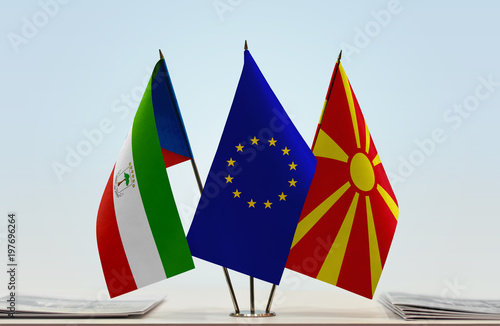 Flags of Equatorial Guinea European Union and Macedonia