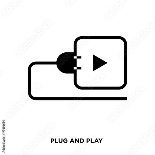 plug and play icon on white background, in black, vector icon illustration