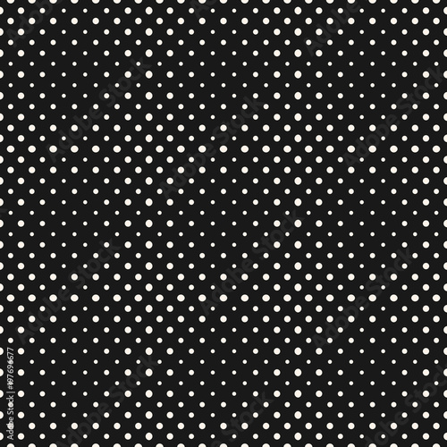Halftone dots seamless pattern. Abstract vector dotted geometric texture with different sized circles. Monochrome background, gradient transition effect. Repeat tiles. Dark design for decor, covers