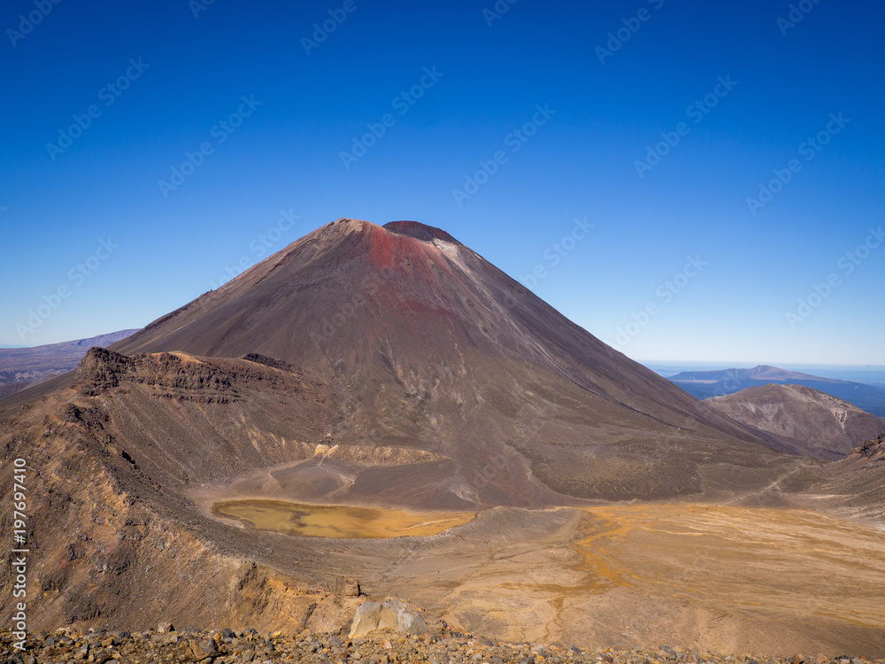 Stunning Landscape of Mount Ngauruhoe on Summers Day with Clear Blue Sky, Tongariro Alpine Crossing, North Island, New Zealand