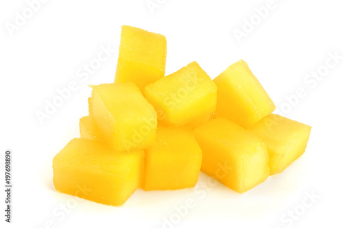 cube of Mango fruit isolated on white background close-up