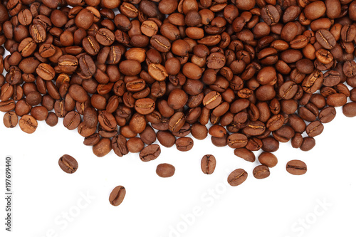 Coffee beans isolated on white background with copy space for your text. top view