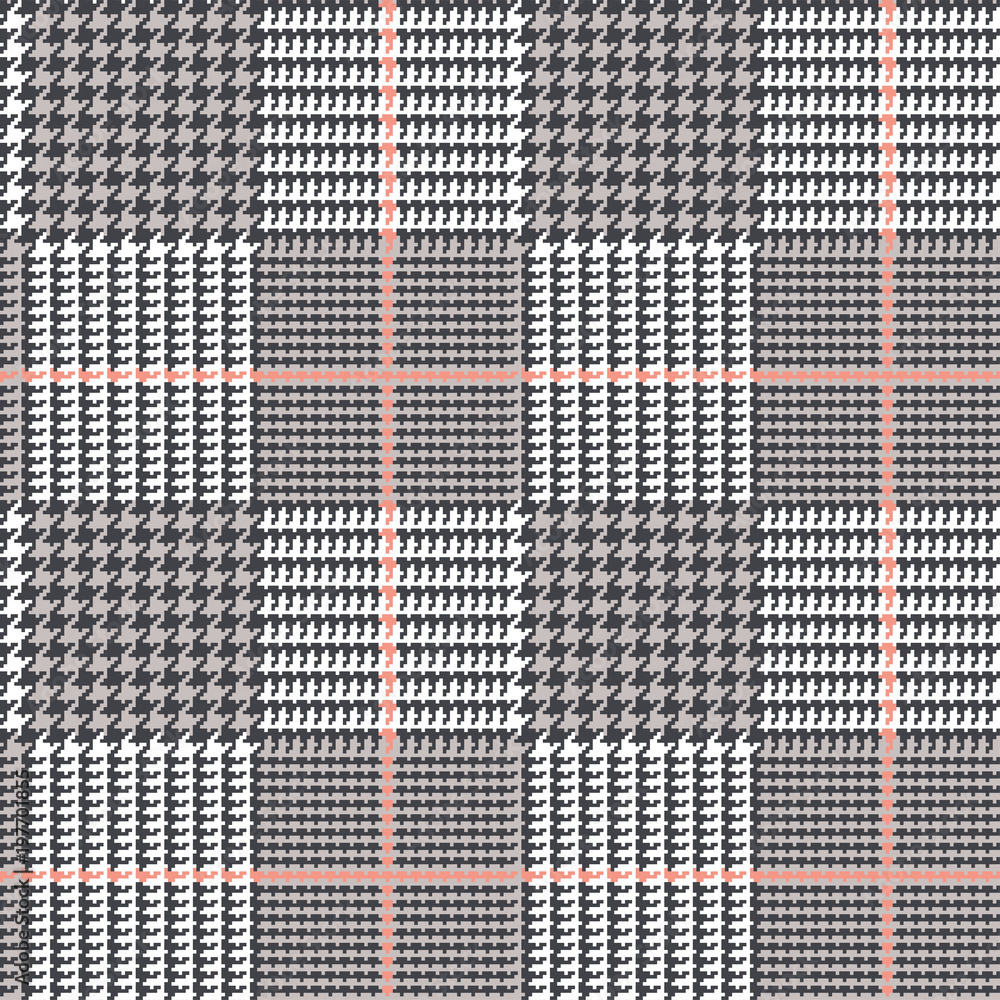 Glen Plaid Vector Pattern in Black and Tan with Coral Pink Overcheck ...