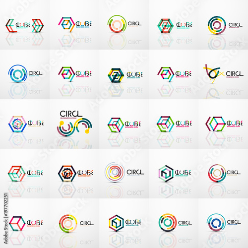 Linear abstract symbol business geometric logo set