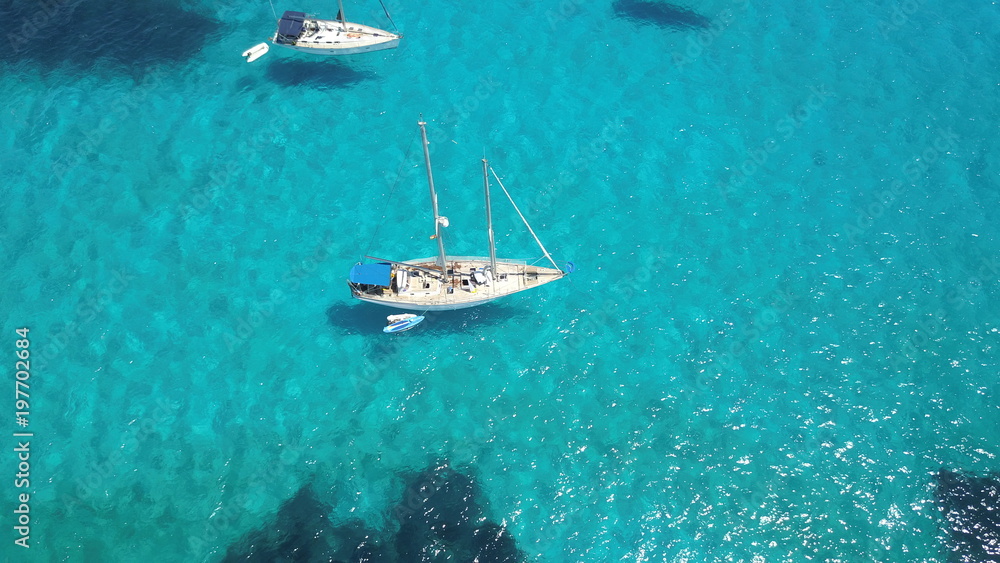 Aerial view from drone of a stunning beach in Menorca (Baleares)