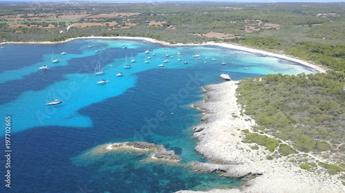 Aerial view from drone of a stunning beach in Menorca (Baleares)