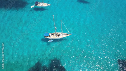 Aerial view from drone of a stunning beach in Menorca (Baleares)