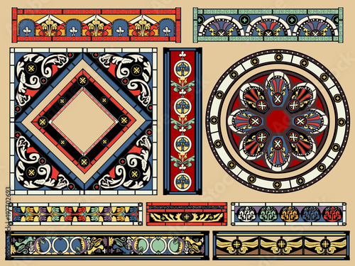 Antique Cathedral-Inspired Glass Kit - Borders Frames Backgrounds & Elements