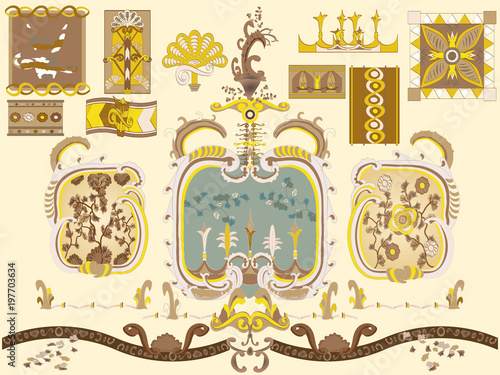 Obraz na płótnie Vintage French Ivory Kit - Borders Frames Backgrounds & Elements
