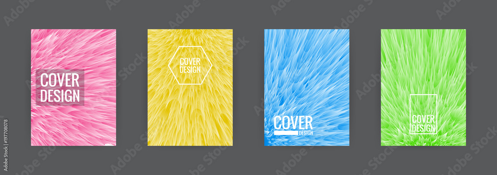 Set of cover background design template vector illustration. Colorful soft fur pink, yellow, green and blue.