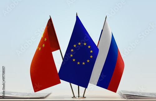 Sticker Flags of China European Union and Russia