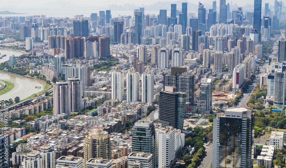 A bird's eye view of urban architecture in Shenzhen