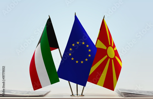 Flags of Kuwait European Union and Macedonia