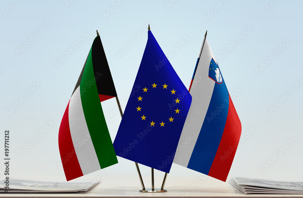Flags of Kuwait European Union and Slovenia
