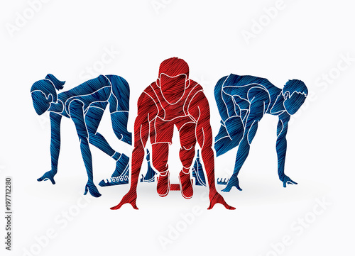 Start Running, Sprinter prepare running action designed using grunge brush graphic vector