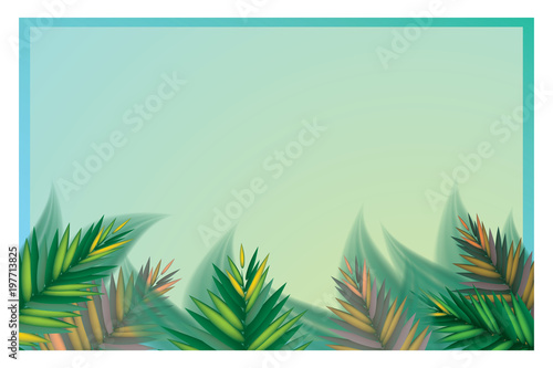 Beautiful jungle style template with leaves in border and square box for text. Abstract vector art illustration