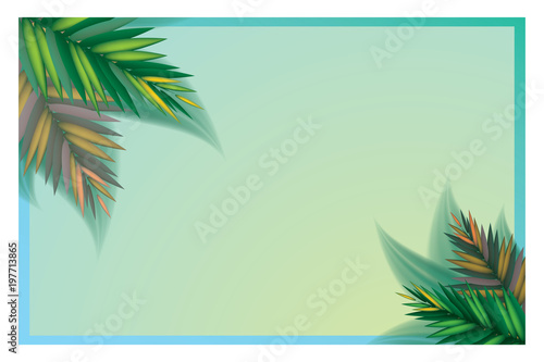 Beautiful jungle style template with leaves in border and square box for text. Abstract vector art illustration