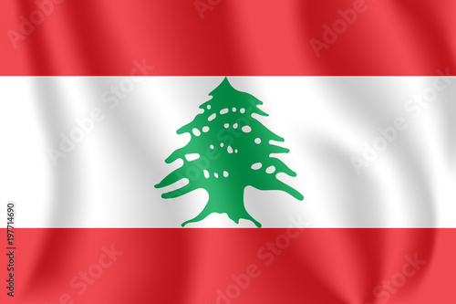 Flag of Lebanon. Realistic waving flag of Lebanese Republic. Fabric textured flowing flag of Lebanon.