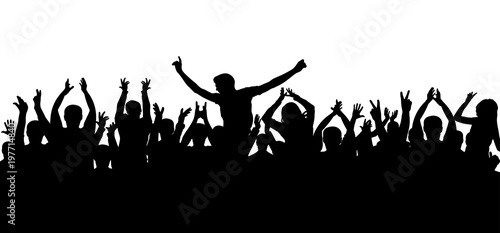 Applause, cheerful crowd silhouette