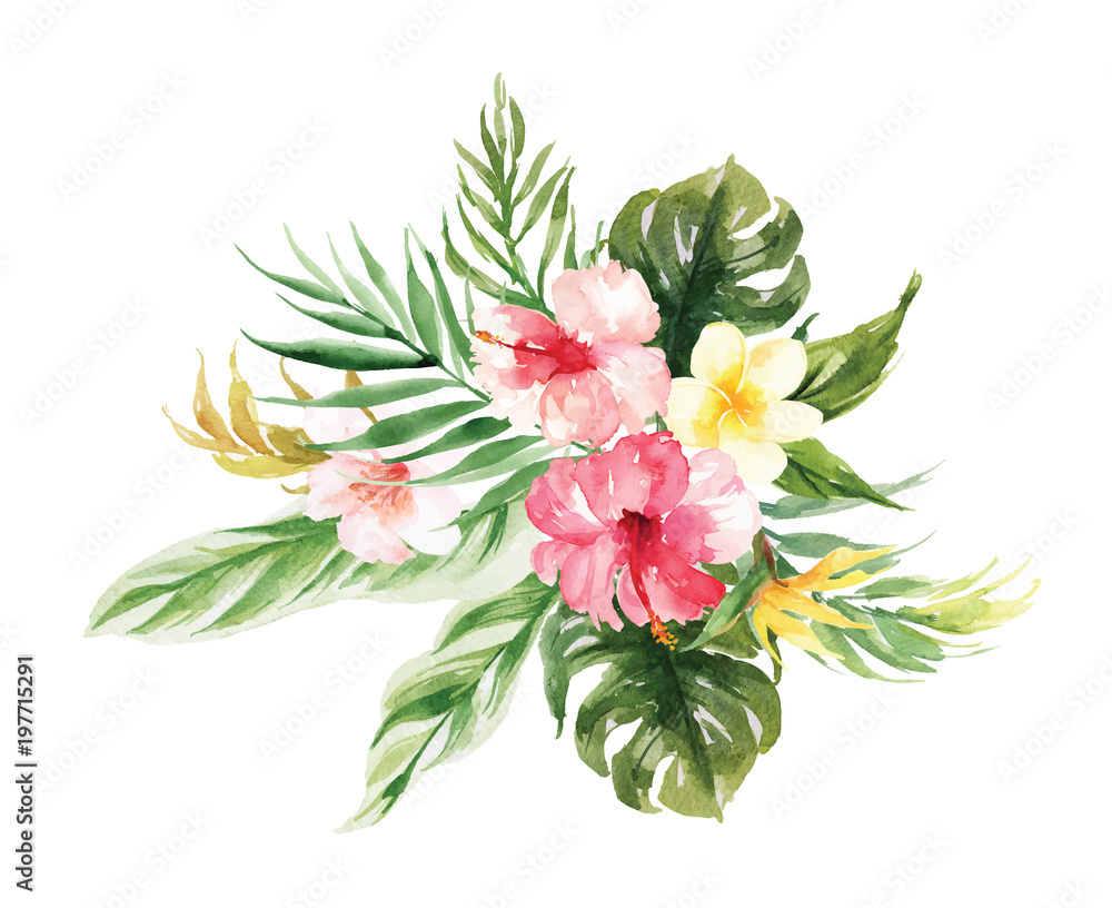 Obraz premium Isolated vector Yellow, pink flower and leaf wedding decoration