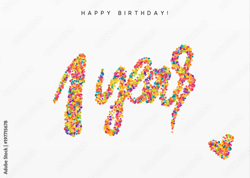 One years, lettering sign from confetti. Holiday Happy birthday. Vector illustration.