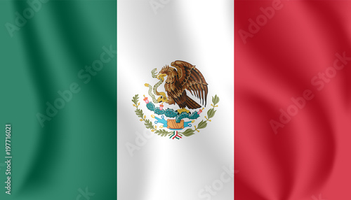 Flag of Mexico. Realistic waving flag of United Mexican States. Fabric textured flowing flag of Mexico.