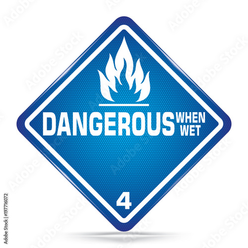 International Dangerous When Wet Class 4 Symbol,blue  Warning Dangerous icon on white background, Attracting attention Security First sign, Idea for,graphic,web design,Vector,EPS10.