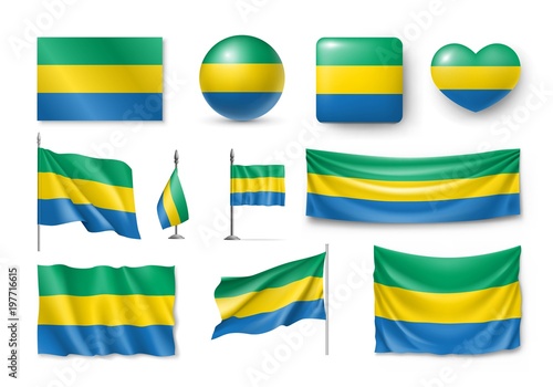 Set Gabon flags, banners, banners, symbols, flat icon. Vector illustration of collection of national symbols on various objects and state signs Free Download Set Gabon flags, banners, banners, symbols, flat icon. Vector illustration of collection of national symbols on various objects and state signs - GFXLoad