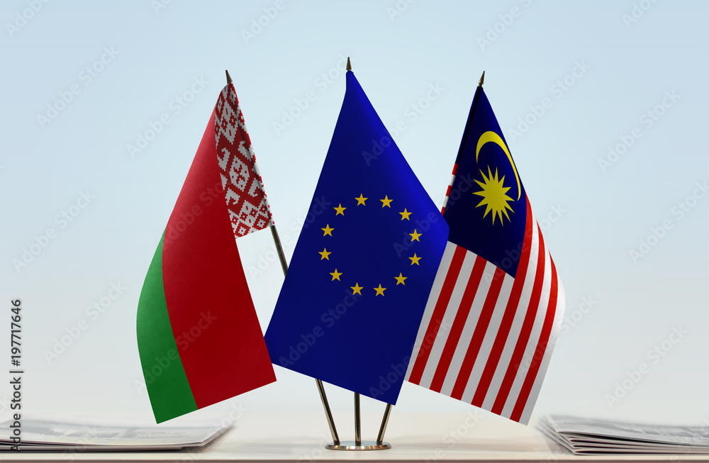 Flags of Belarus European Union and Malaysia