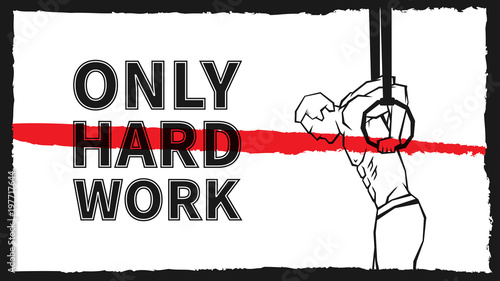 Sportsman on the rings vector illustration with grunge frame. Athlete does exercises with sport rings creative concept. Fitness workout graphic design.